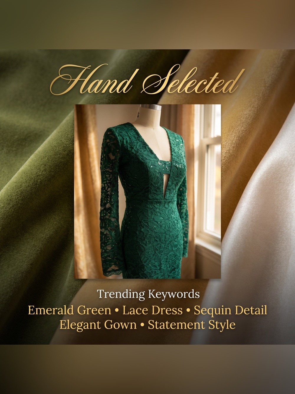 Sequin Hearts Emerald Green Sequin Lace Bodycon Mini Dress Bell Sleeve Mob Wife